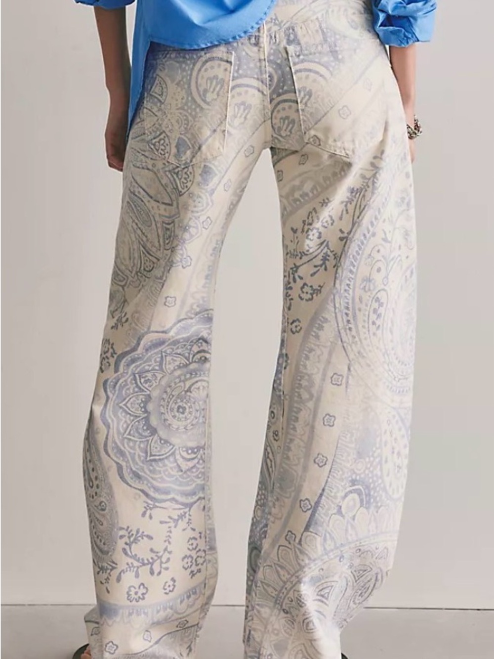 Free People Paisley Wide-Leg Pants in Ivory and Light Blue - Picture 2 of 3